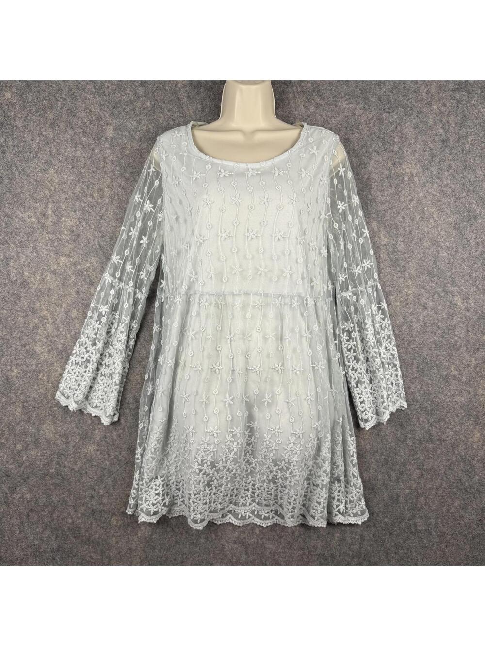 Floaty Mint Green Layered Mesh Dress Embroidered Flower Size S/M Pixie Ethereal